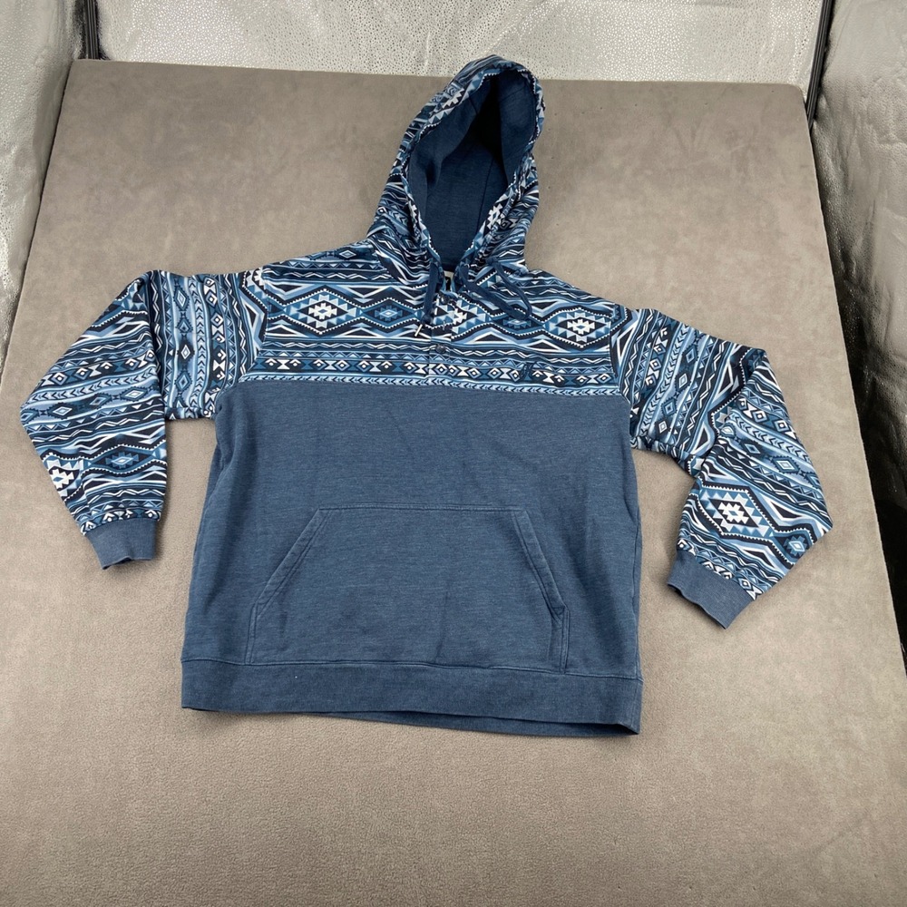 Hooey Mens XXL Blue Geometric Tribal Print Fleece Hoodie Sweatshirt H124
